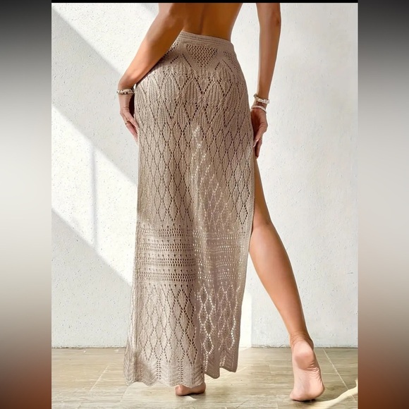 Beige Crochet Knit Maxi Skirt - Picture 2 of 10